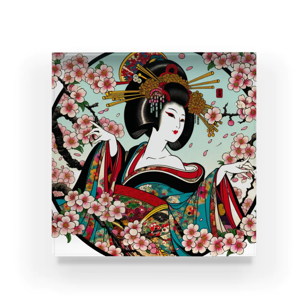 manyou-lab_Ukiyo-eの浮世絵 花魁と桜 Ukiyoe Oiran and Cherry Blossoms [UOS-DL-SR001-0008] アクリルブロック