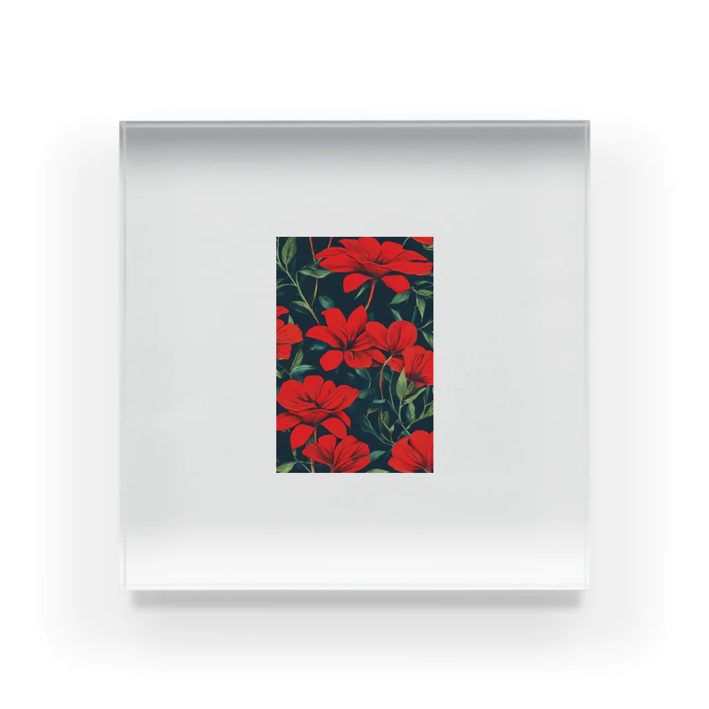 モノクロの赤花 アクリルブロック