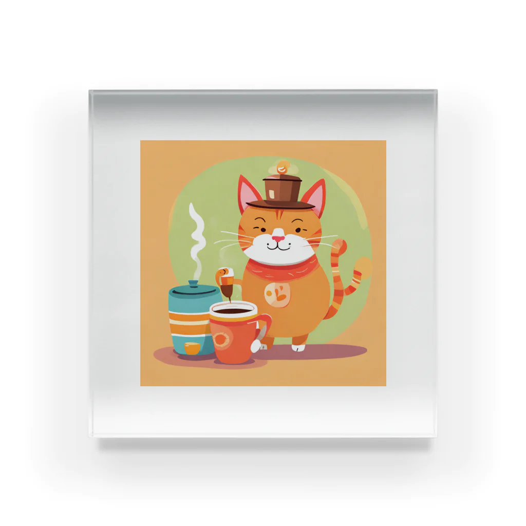 piyomingoのコーヒー猫マン Acrylic Block