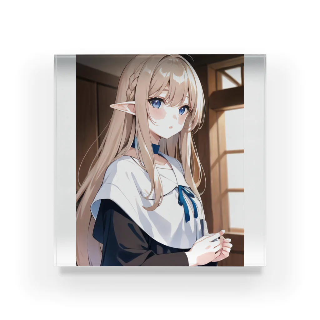 AIオリジナルイラスト　美女男子の穏やかな美人エルフ Acrylic Block