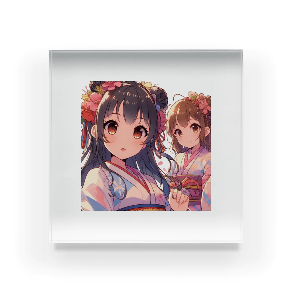 推しの美少女とアイドルの和服が似合う美人姉妹 Acrylic Block