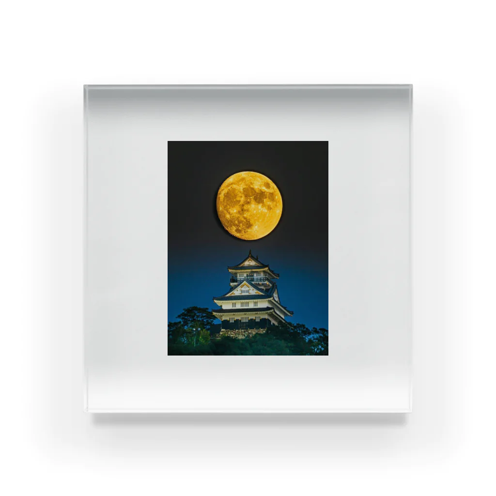 赤い鳥居の満月と岐阜城 Acrylic Block