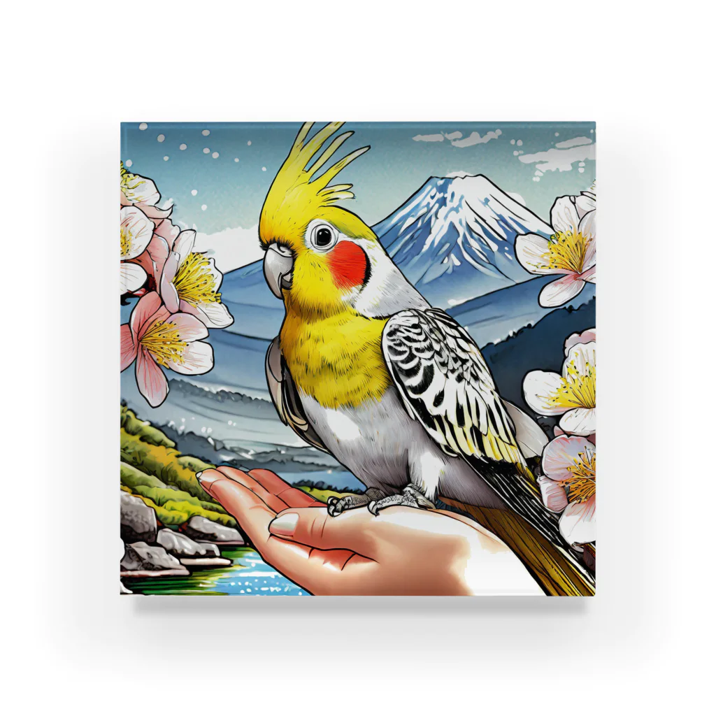 Paonのズーのオカメインコと山景色 Acrylic Block