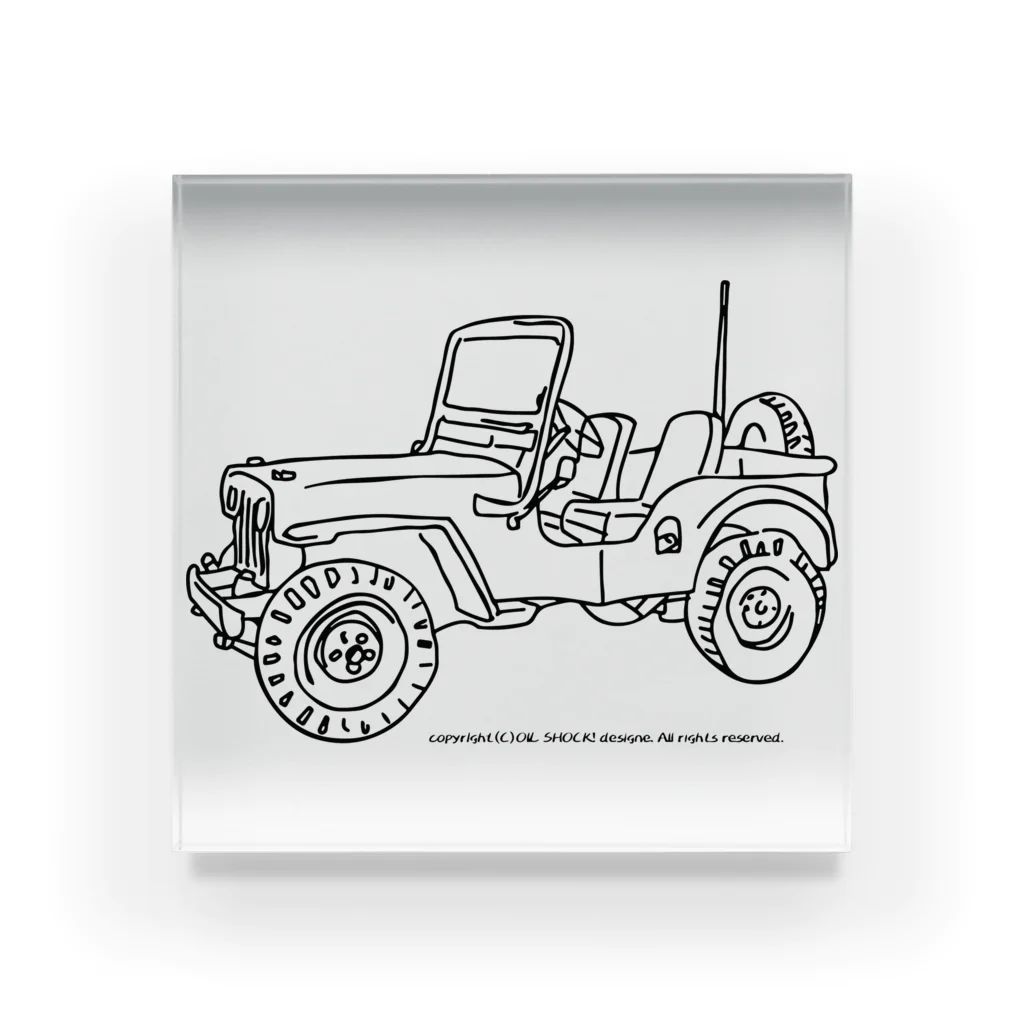 ファンシーTシャツ屋のJeep イラスト ライン画 Acrylic Block