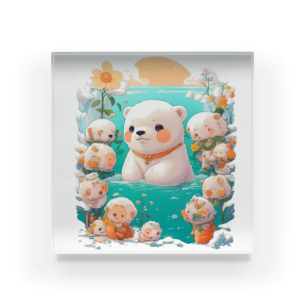 りんりんの可愛いシロクマちゃんショップ　かわいいよ！の水遊びをしている白熊 アクリルブロック