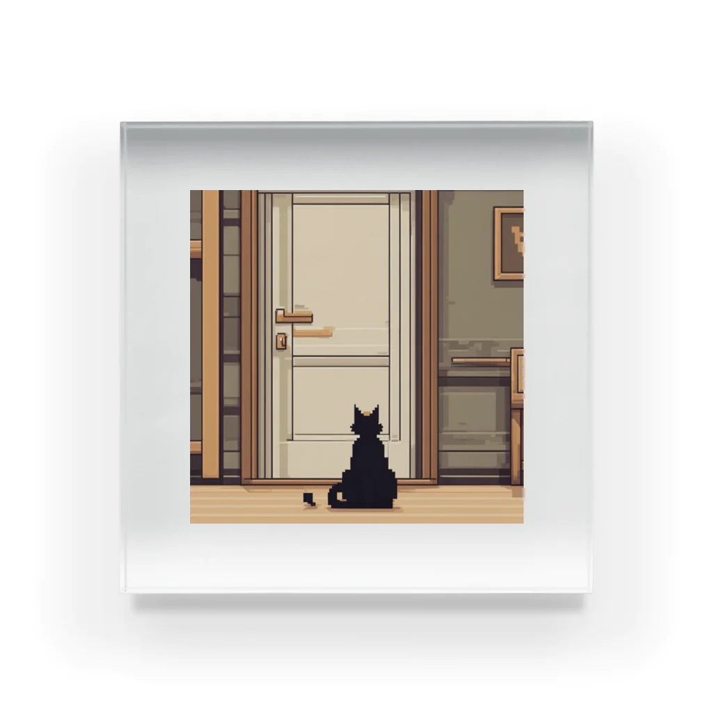 masaのドアの前で待っている猫 アクリルブロック