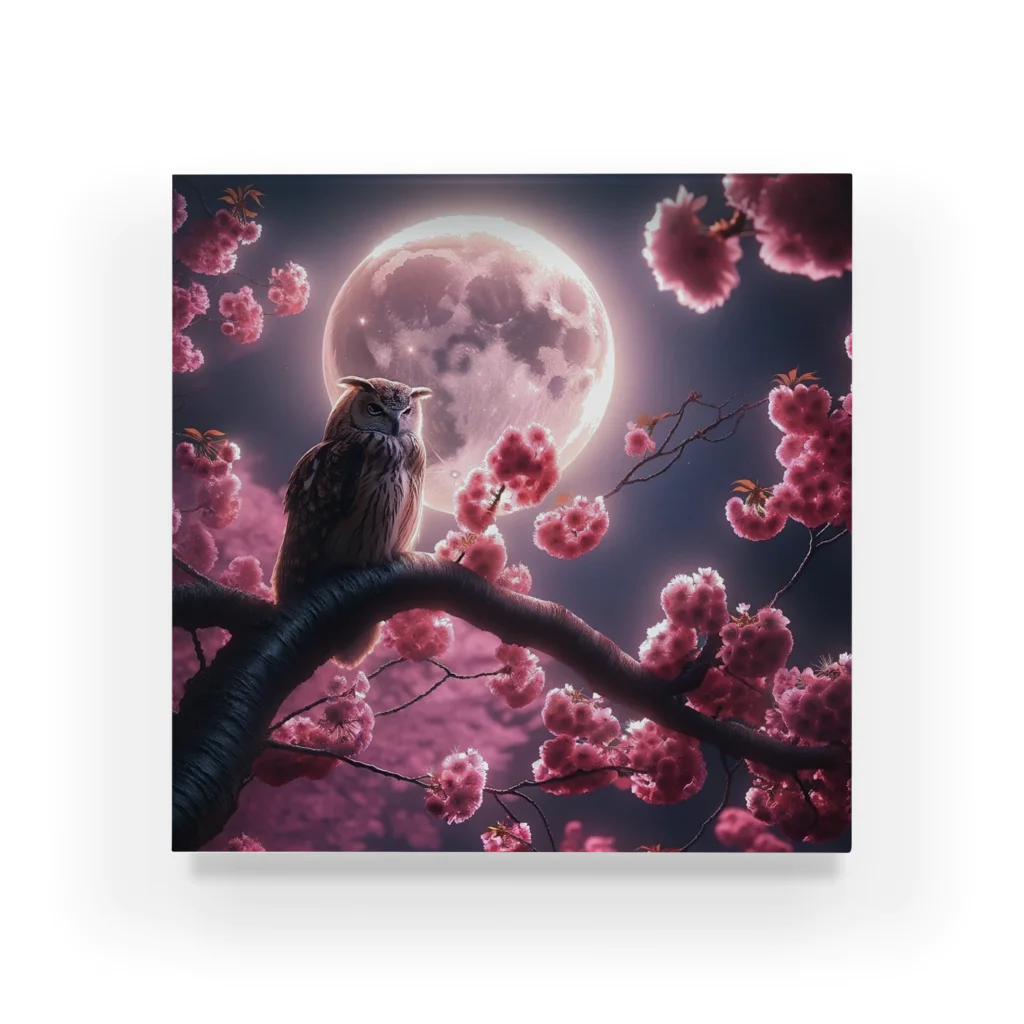 きなこもち♡の夜桜とフクロウ アクリルブロック