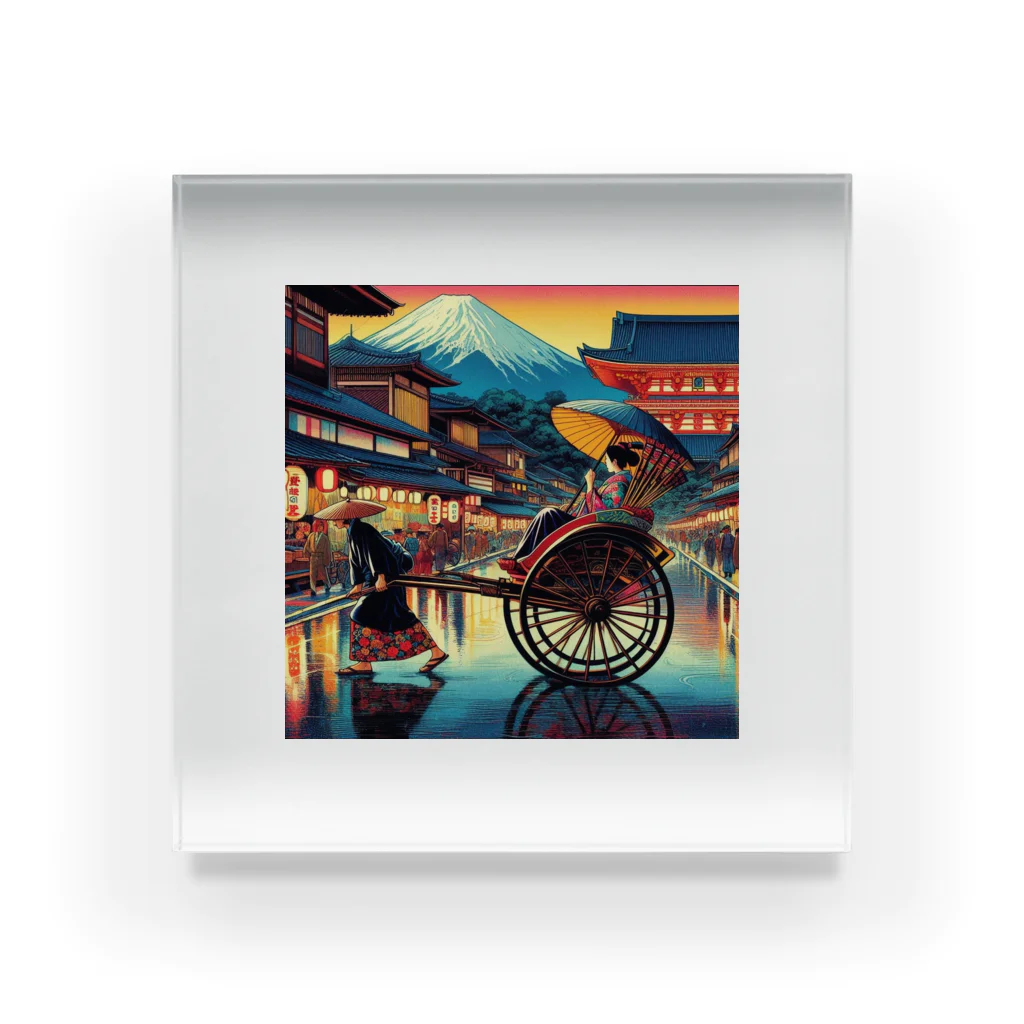 日本の風景 COOL JAPANの日本の風景:人力車で散策、Japanese scenery: Stroll around by jinrikisha Acrylic Block