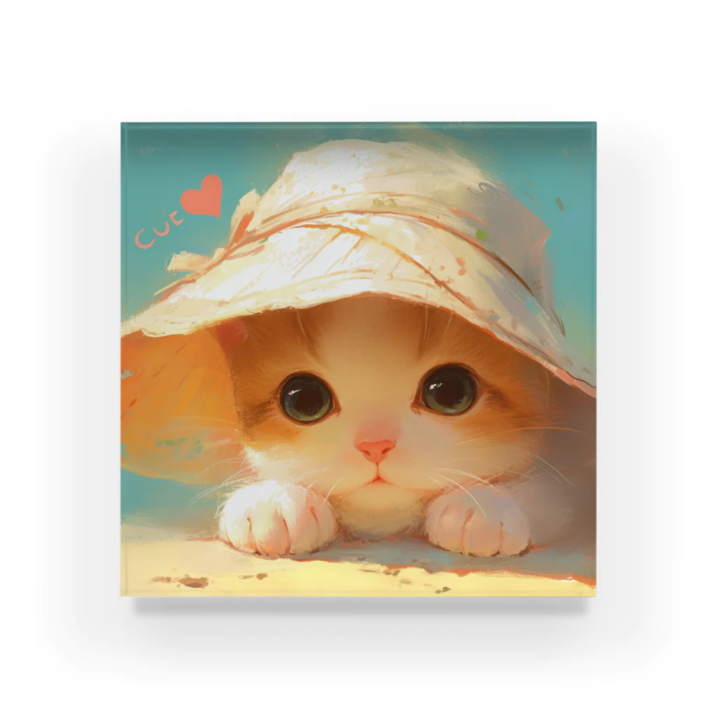 AQUAMETAVERSEの帽子をかぶった可愛い子猫 Marsa 106 アクリルブロック