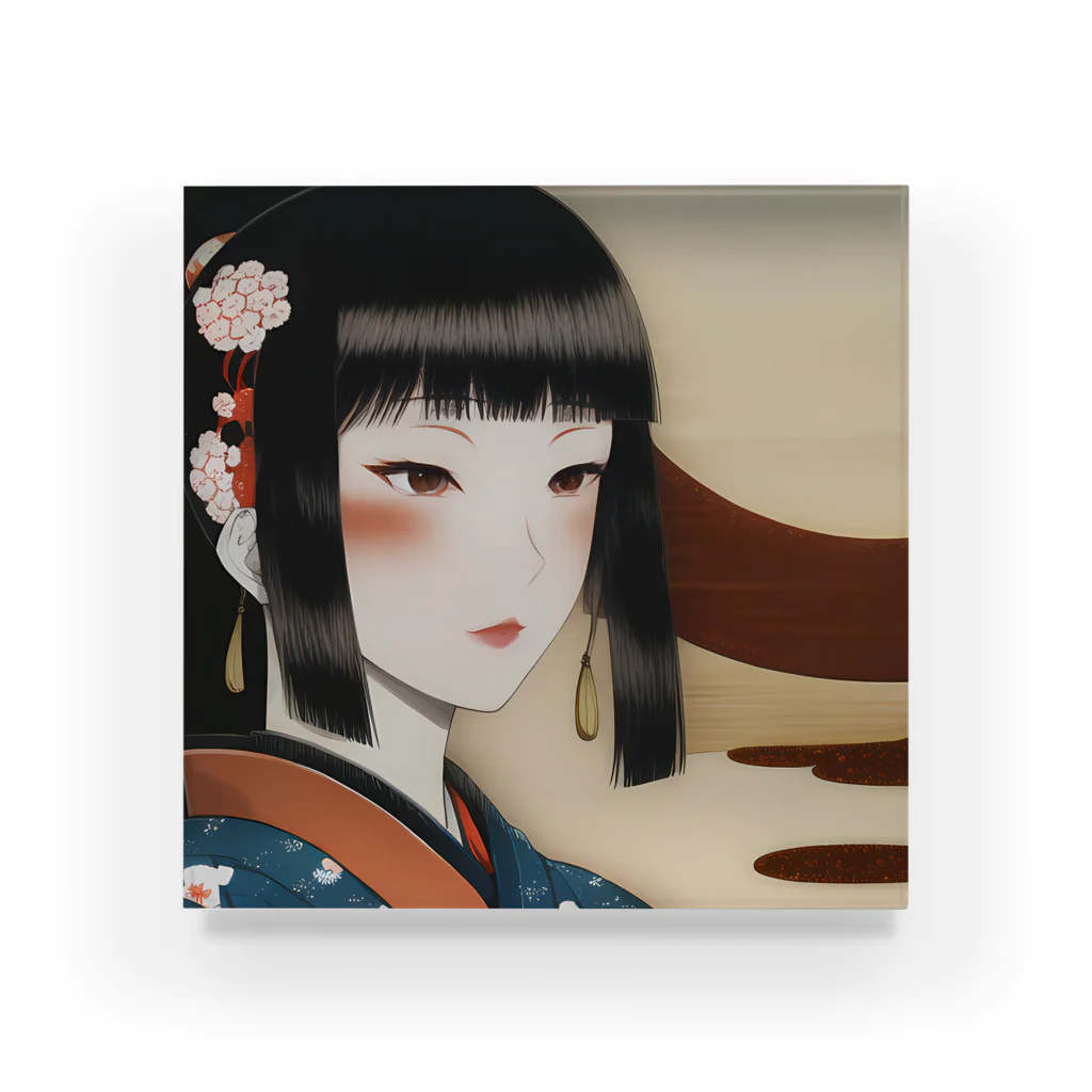 ちーの売り場の日本の女性が美しく描かれた浮世絵スタイルのイラスト アクリルブロック
