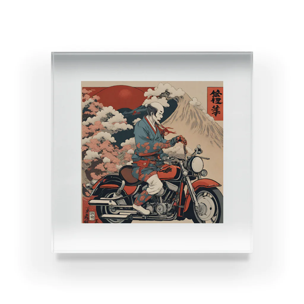 X50000Xのバイクに乗った浮世絵男性 Acrylic Block