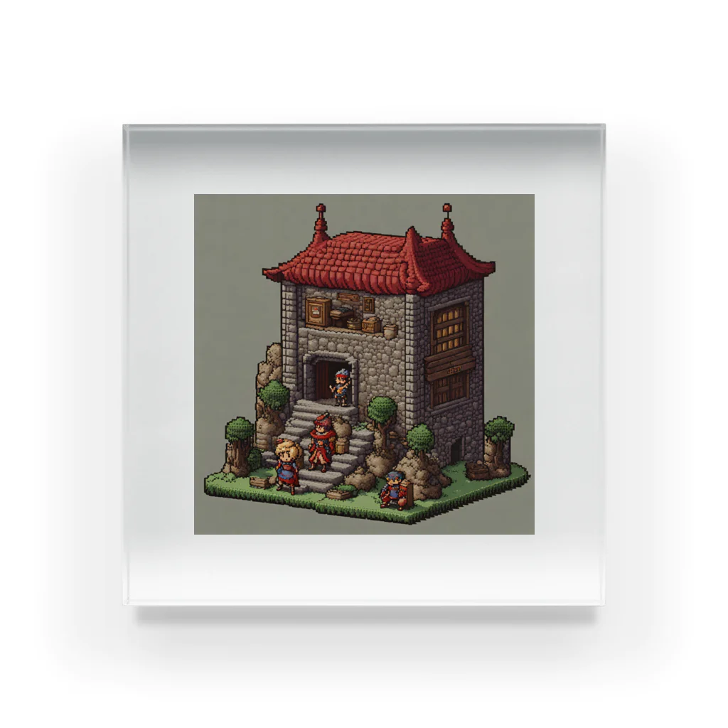 レトロゲームイラストのレトロゲードット絵ファミコン Acrylic Block