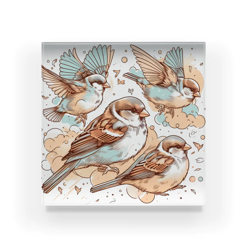 Green__teaのSparrow flapping wings Acrylic Block