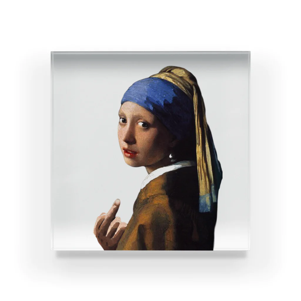 ZOO HOUSEの (真珠の耳飾りの少女) Girl with a Pearl Earring and a Middle Finger アクリルブロック