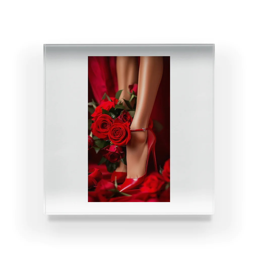 ニゴ猫　shopのred Rose heel  Acrylic Block