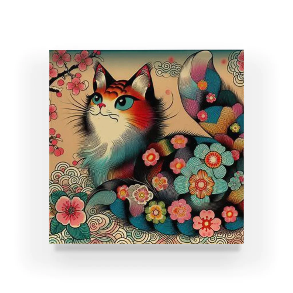 chaochao0701の浮世絵風　カラフル猫「Ukiyo-e-style Colorful Cat」「浮世绘风格的多彩猫」 アクリルブロック