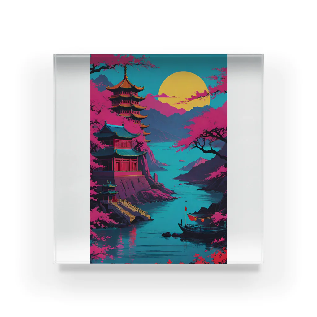 thedarkesthourのアジア　中国　日本　寺院　月夜　プレゼント Acrylic Block