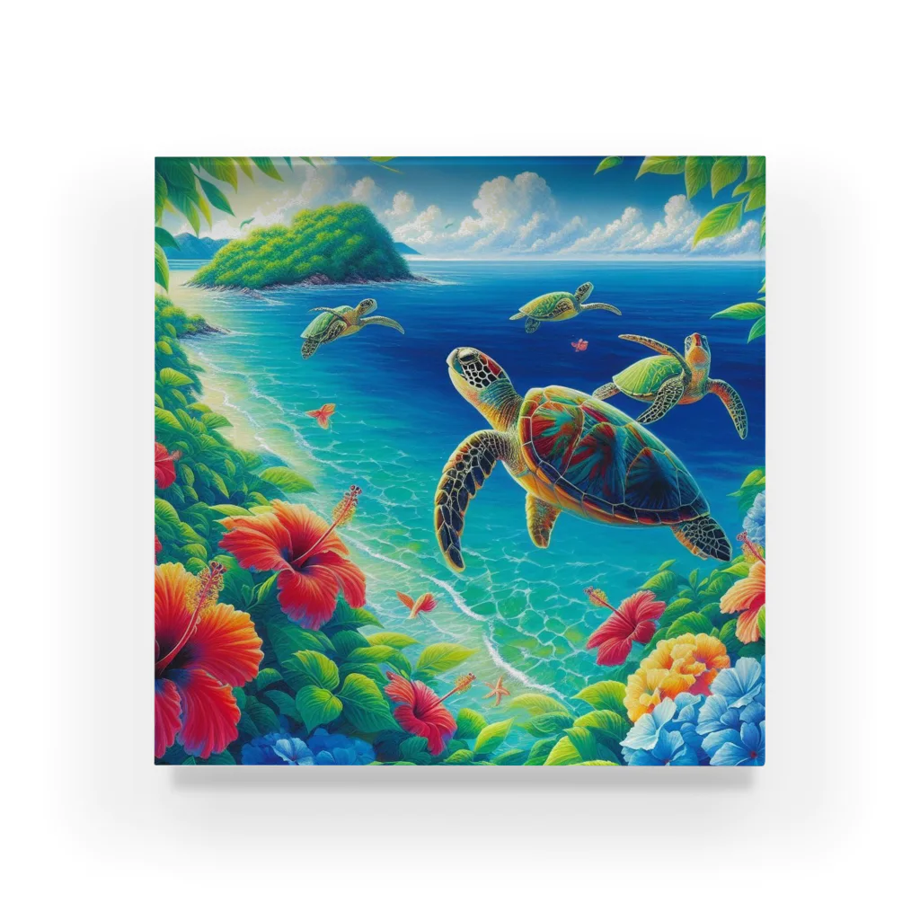 日本の風景 COOL JAPANの日本の風景:沖縄渡嘉志久ビーチの泳ぐ海がめ、Japanese scenery: Sea turtles swimming at Tokashiki Beach,Okinawa Acrylic Block