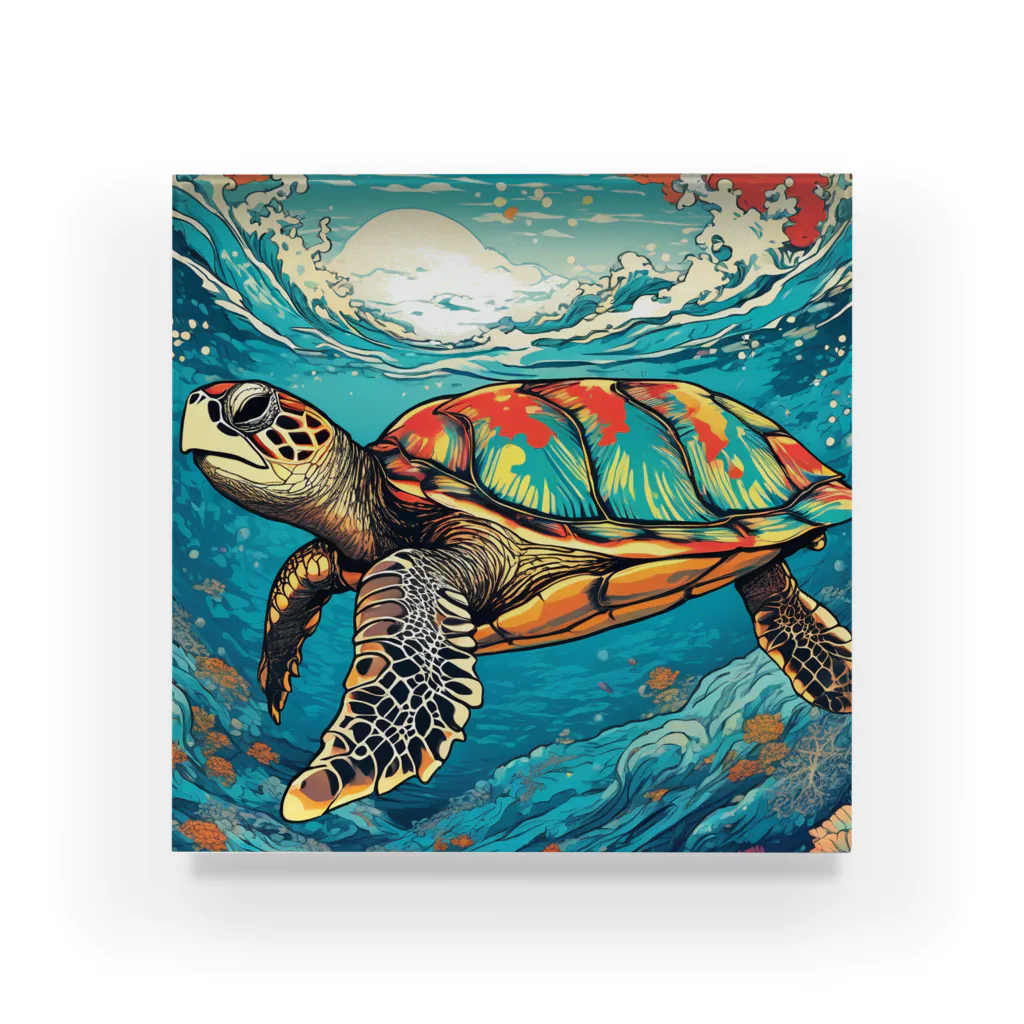 日本の風景 COOL JAPANの日本の風景:荒波にもまれる海がめ、Japanese scenery: Sea turtle caught in rough waves Acrylic Block