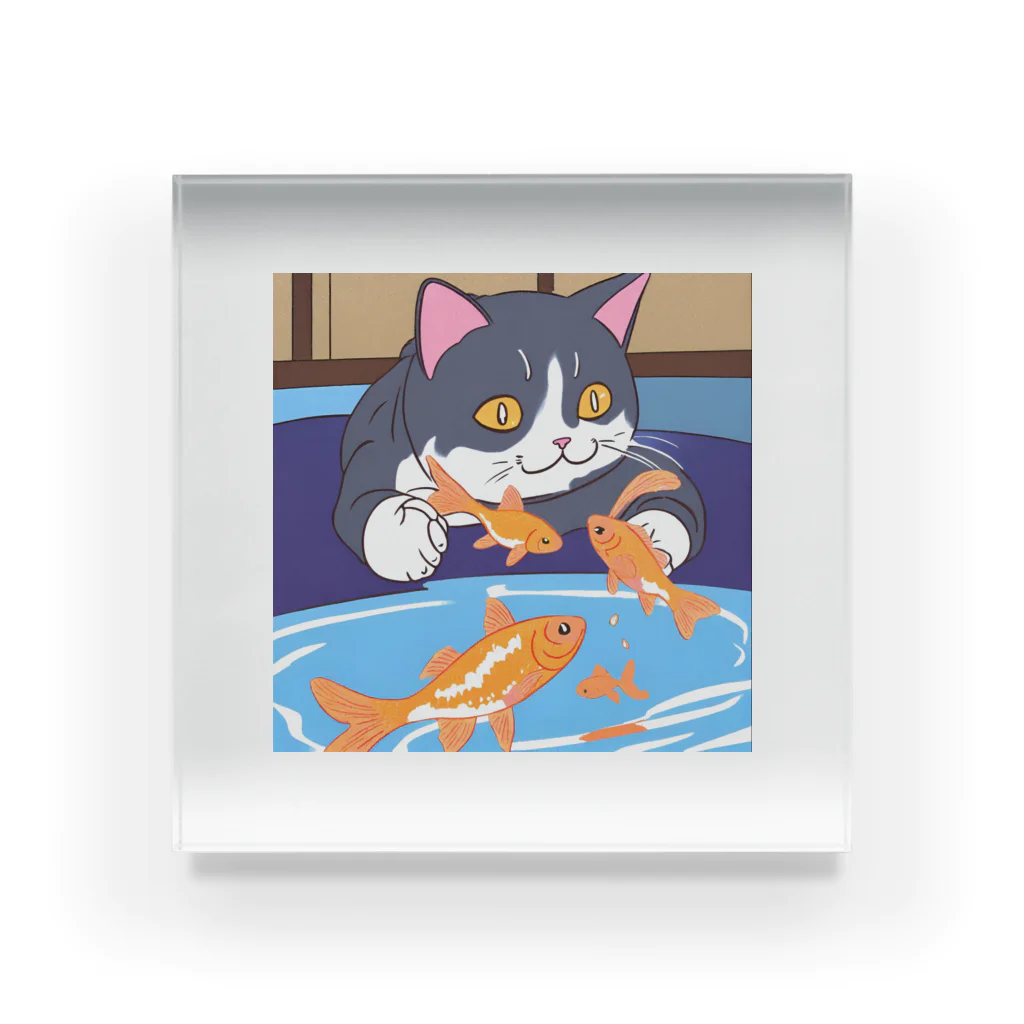 Chama's shopの猫と金魚 Acrylic Block