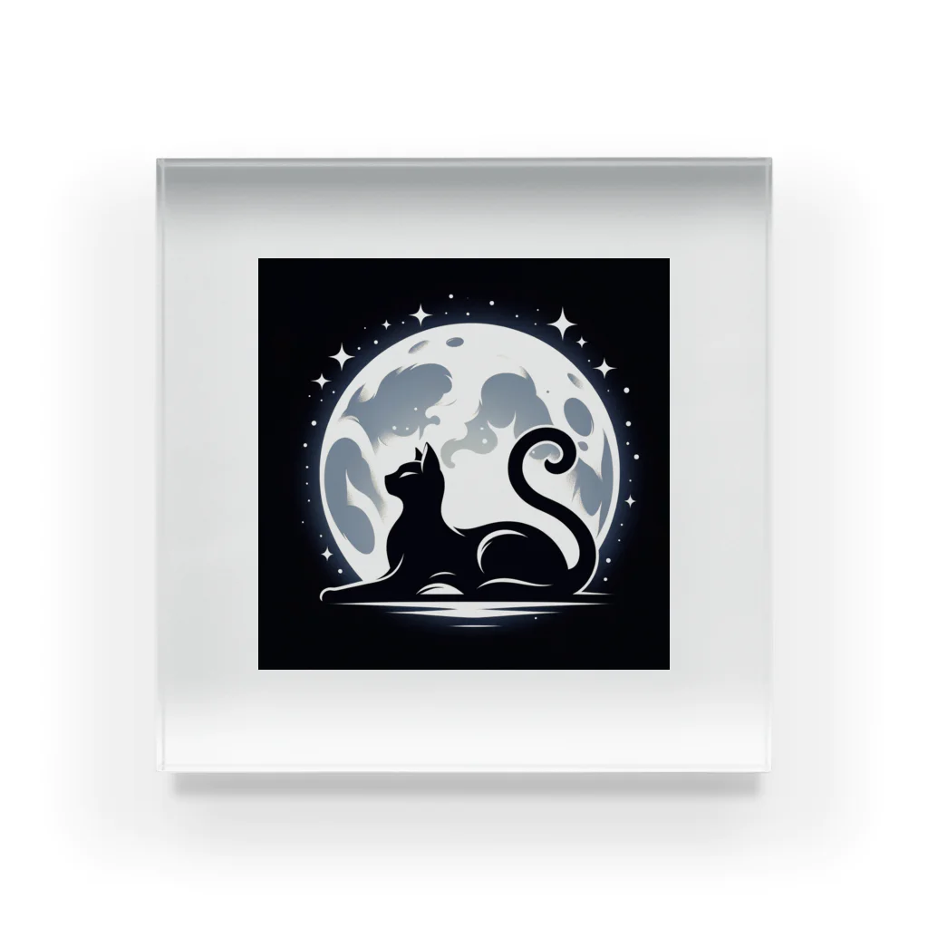 CatCraftsの【Cat's Moonlight Stretch】- 月夜の猫シルエット アクリルブロック