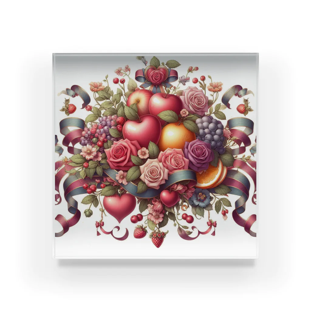 まんまるちゃんの薔薇とフルーツのSweetな香り Acrylic Block