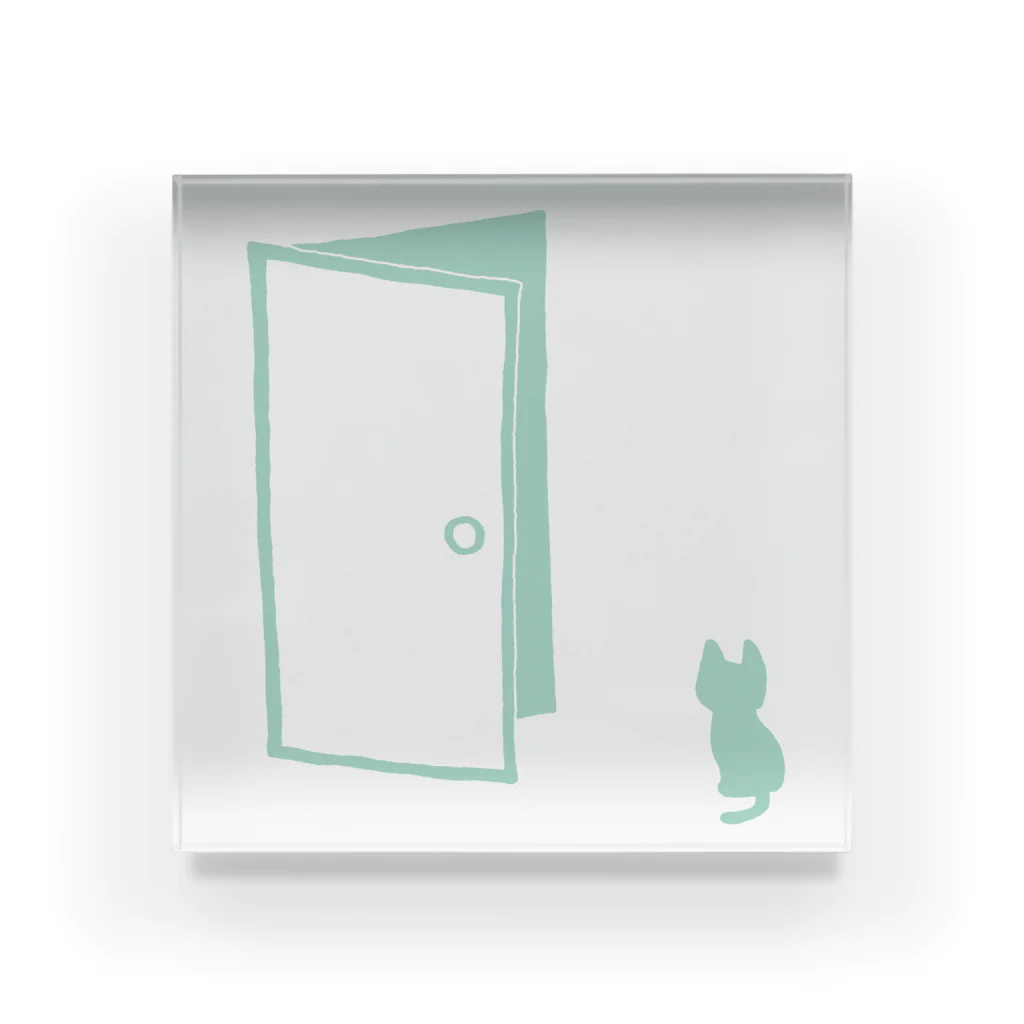 おはようおやすみのドアに猫(ice green) Acrylic Block