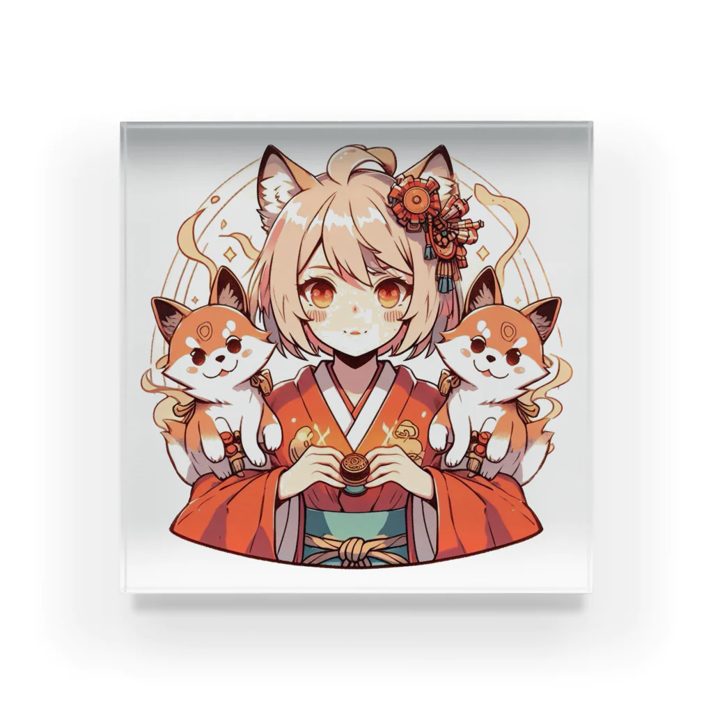 まにショップの巫女と狛犬 Acrylic Block