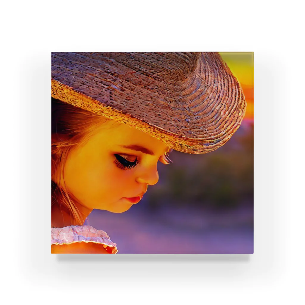 Natural Eleganceの麦わら帽子のクラシックガール Acrylic Block