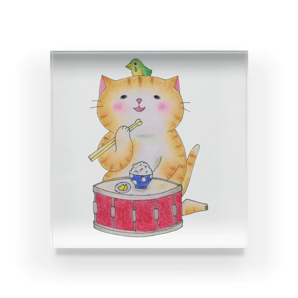 音楽雑貨でぶねこのドラムのスネア猫 Acrylic Block