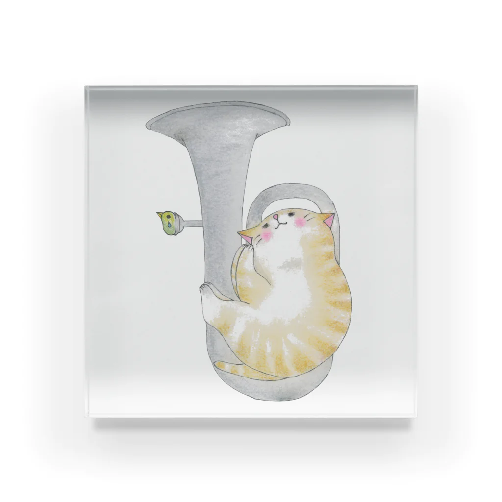 音楽雑貨でぶねこのユーフォニアム猫 Acrylic Block