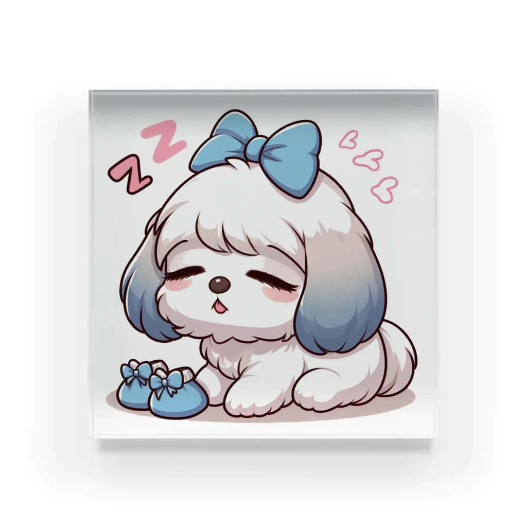 PALA's SHOP　cool、シュール、古風、和風、ねこ、ワンちゃん、ウサギさん、野鳥。のお眠なシーズー　パピー Acrylic Block