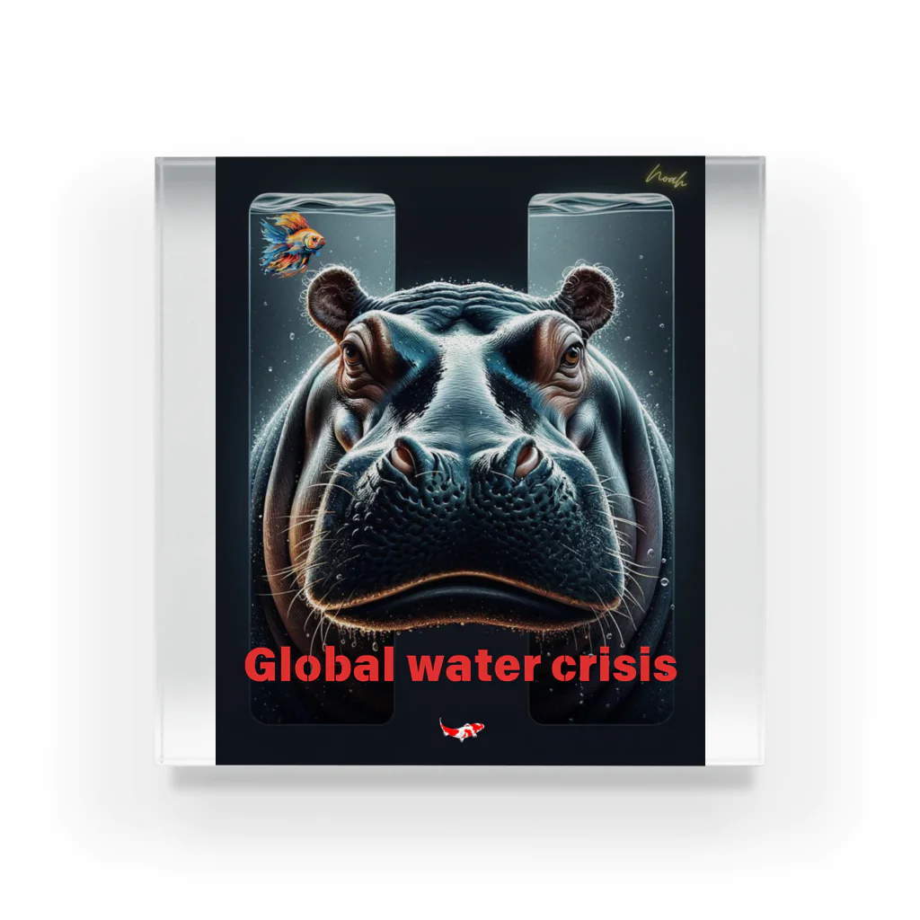 NaturalCanvasのhippo  * Global water crisis アクリルブロック