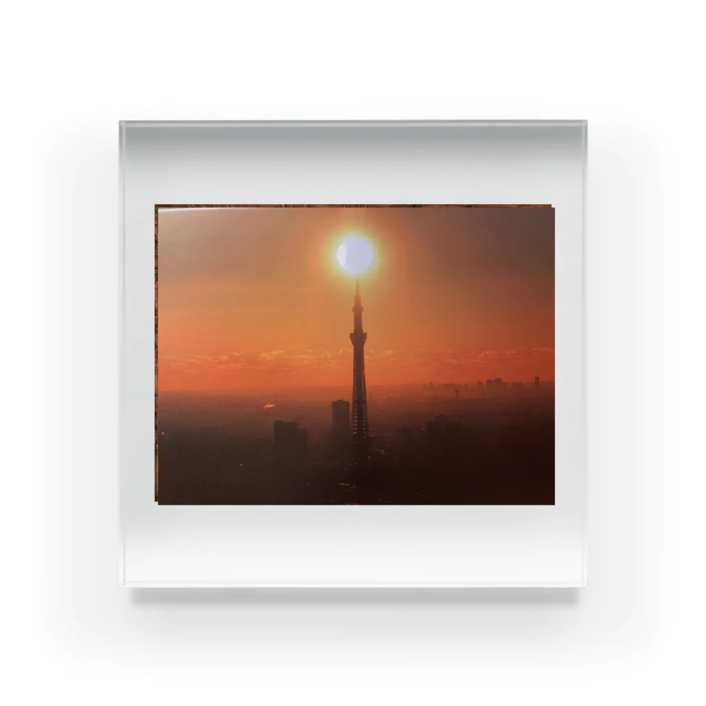 いっしーオリジナルの東京タワーと夕日 アクリルブロック