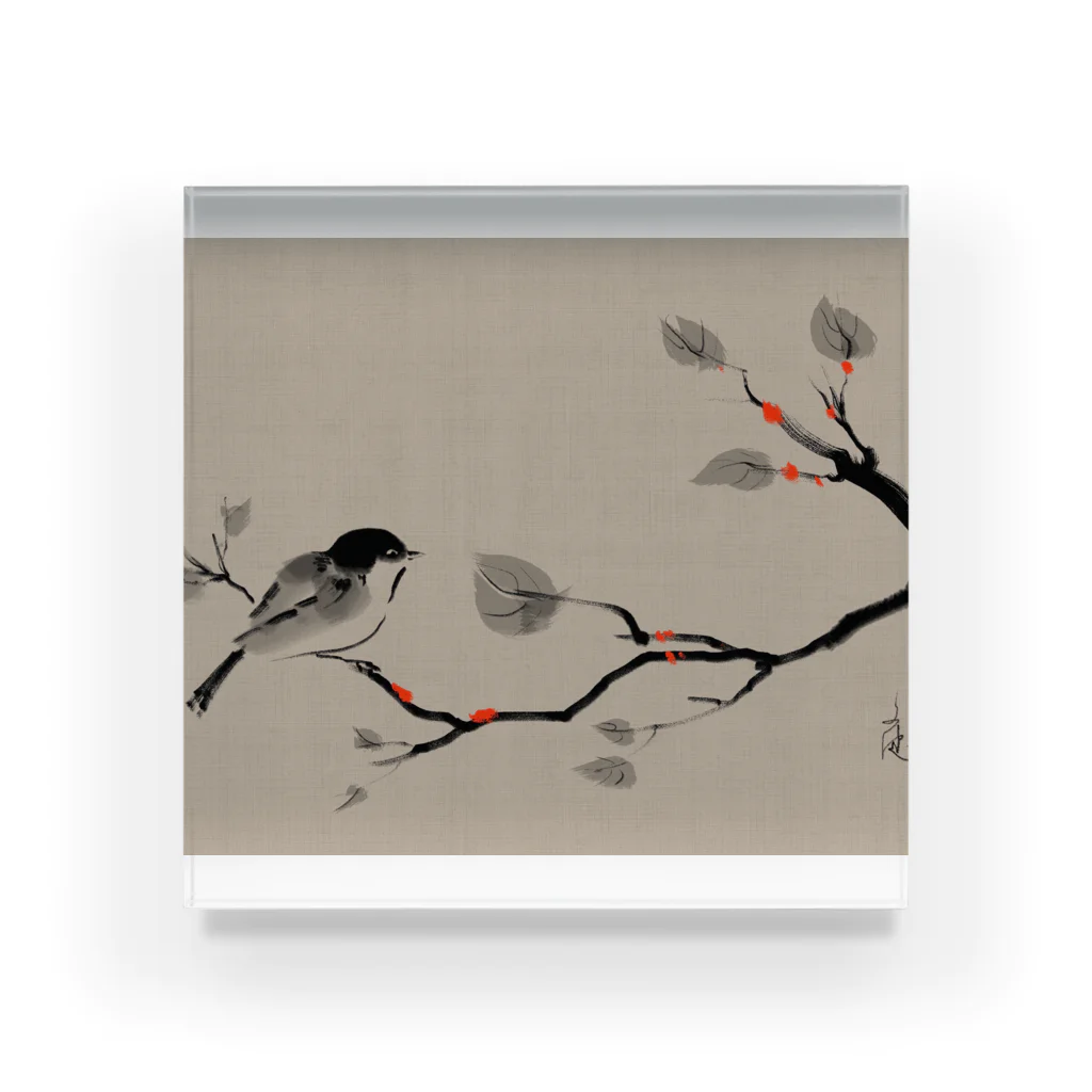 Art Experience Studio - Japanの鳥 水墨画 Bird Ink Painting Acrylic Block