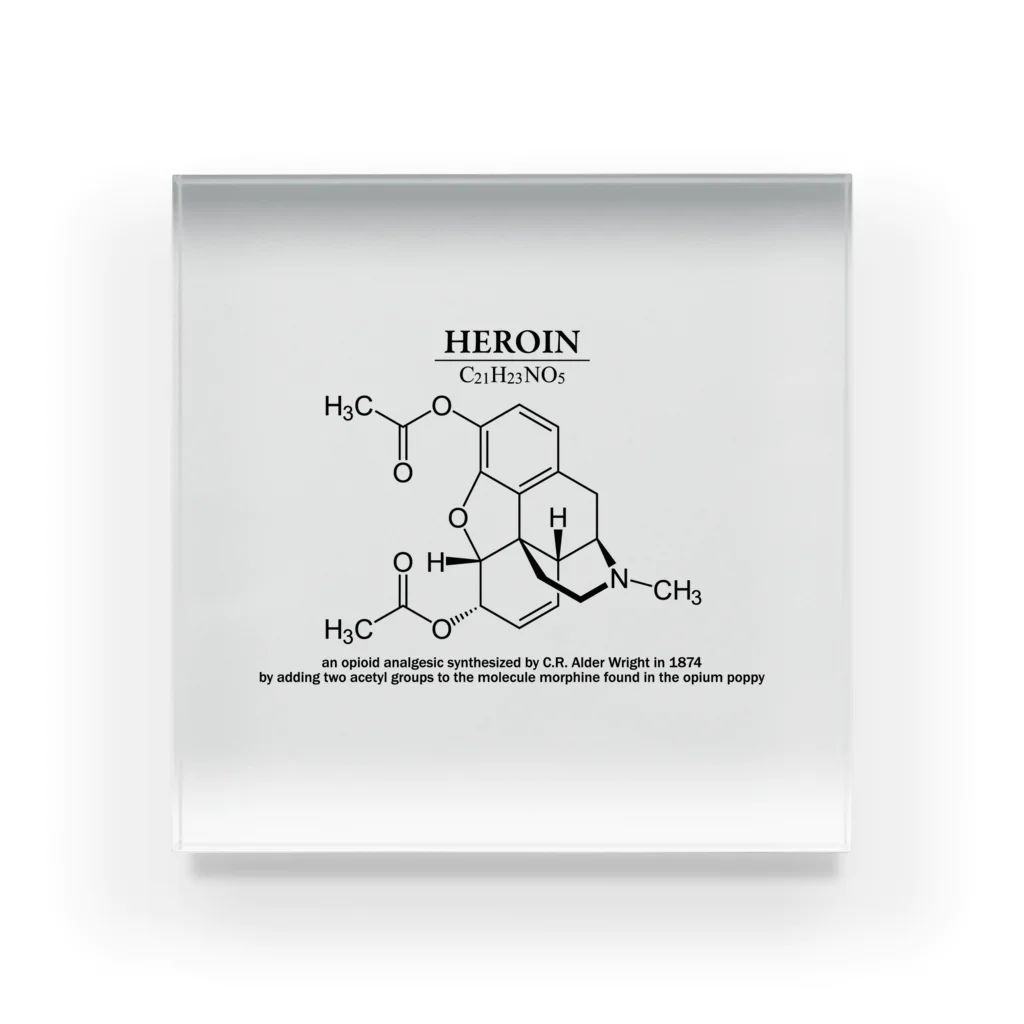 アタマスタイルのヘロイン(麻薬の一種、コカイン・モルヒネなど)：化学：化学構造・分子式 アクリルブロック