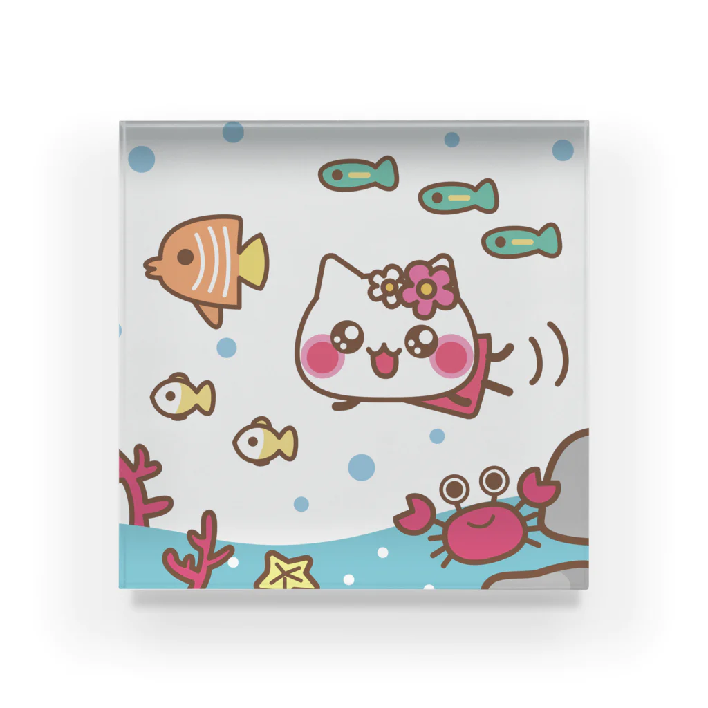 DesignHeartプラージュの甘えんぼにゃんにゃんの日常★お魚と一緒♪アクリルブロック アクリルブロック