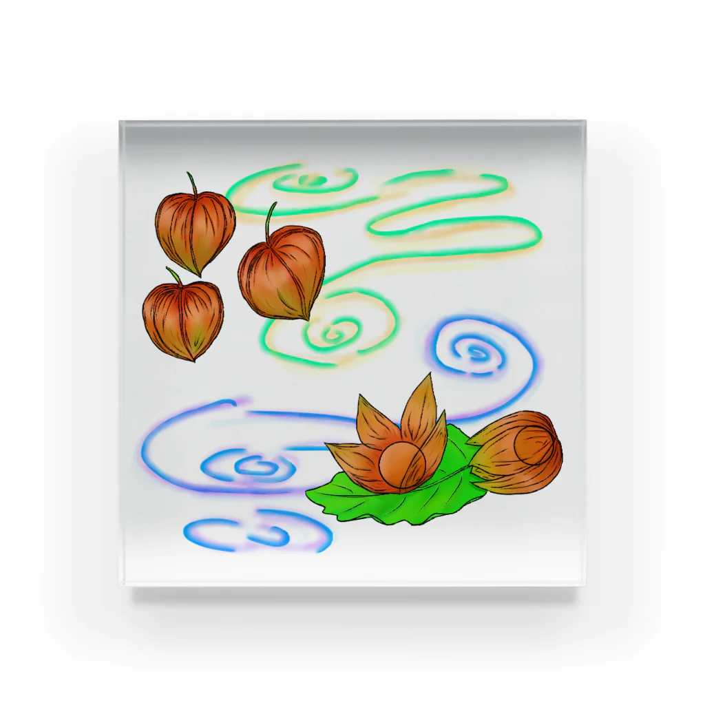 Lily bird（リリーバード）のホオズキ 水紋背景（和柄） Acrylic Block