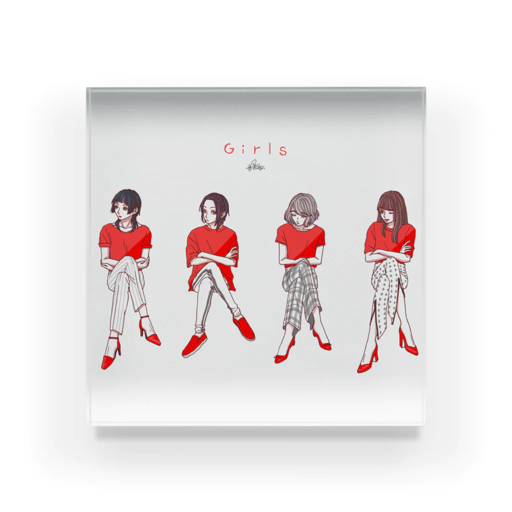 竹条いちいのGirls in red Acrylic Block