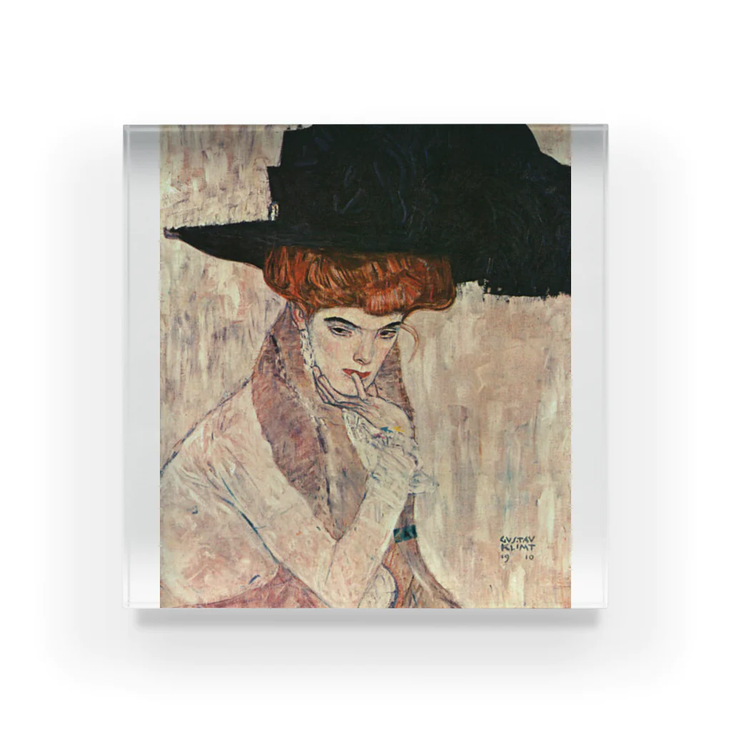 Art Baseのグスタフ・クリムト / 1910 / The Black Feather Hat / Gustav Klimt アクリルブロック