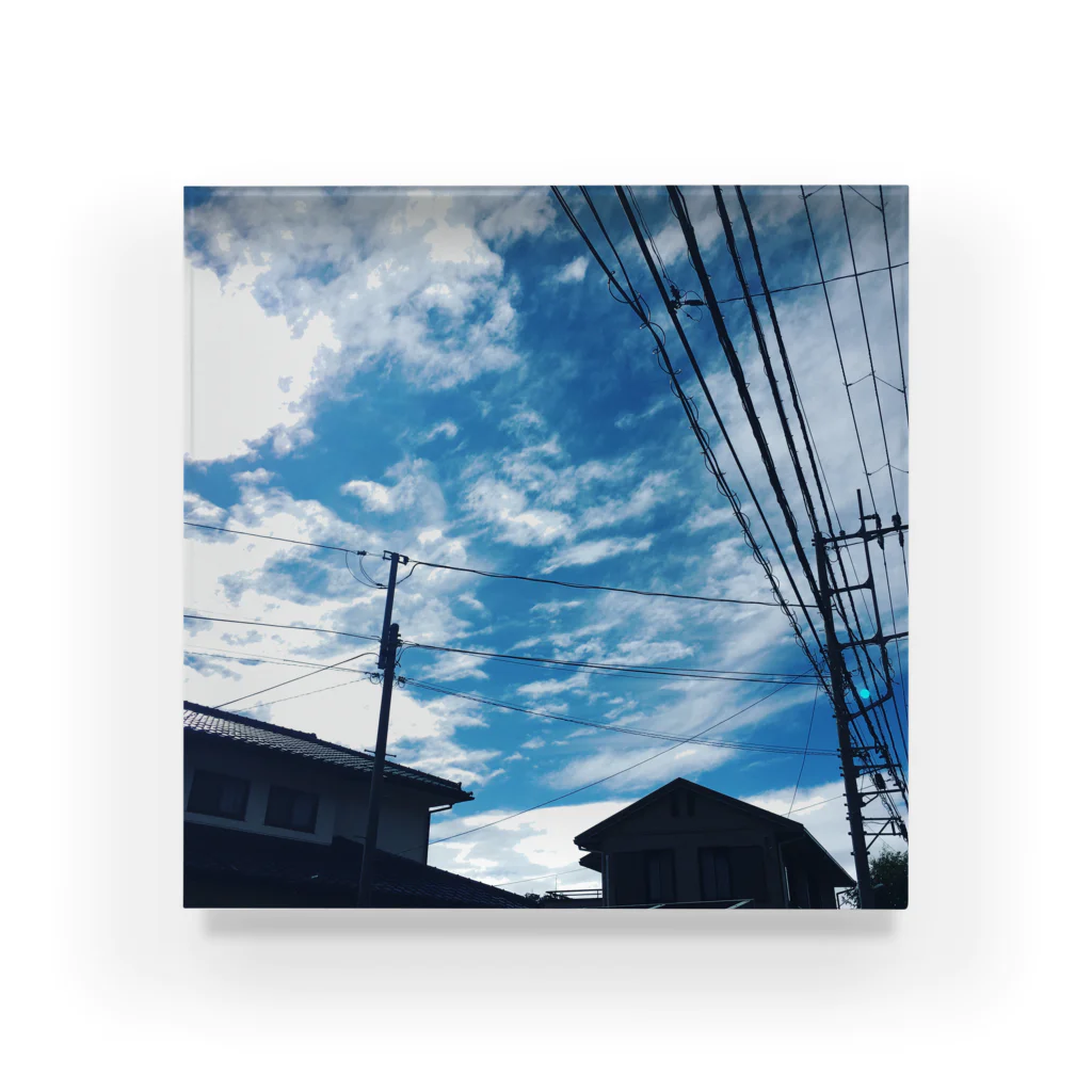 湘南の風景　 Seaside landscape at Shonan area in japanの電線のある風景 アクリルブロック