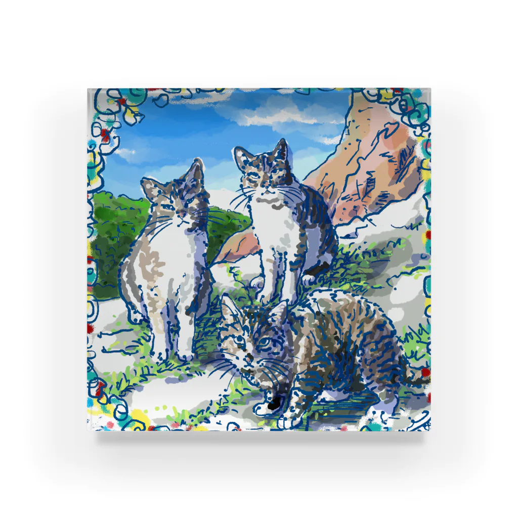 Atelir SOLEILのミコノス島の山登り猫 Acrylic Block