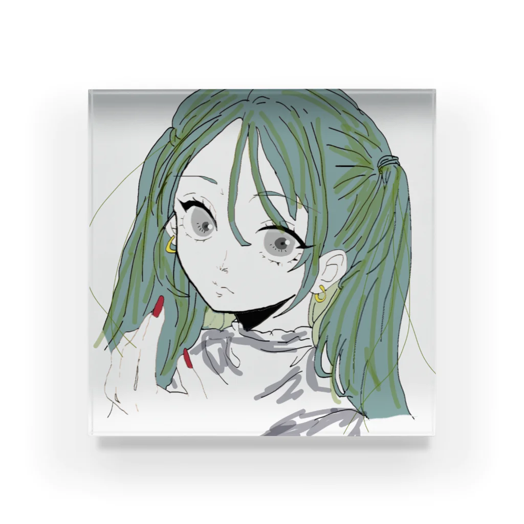 青リンゴのゆめかわいい女の子 Acrylic Block