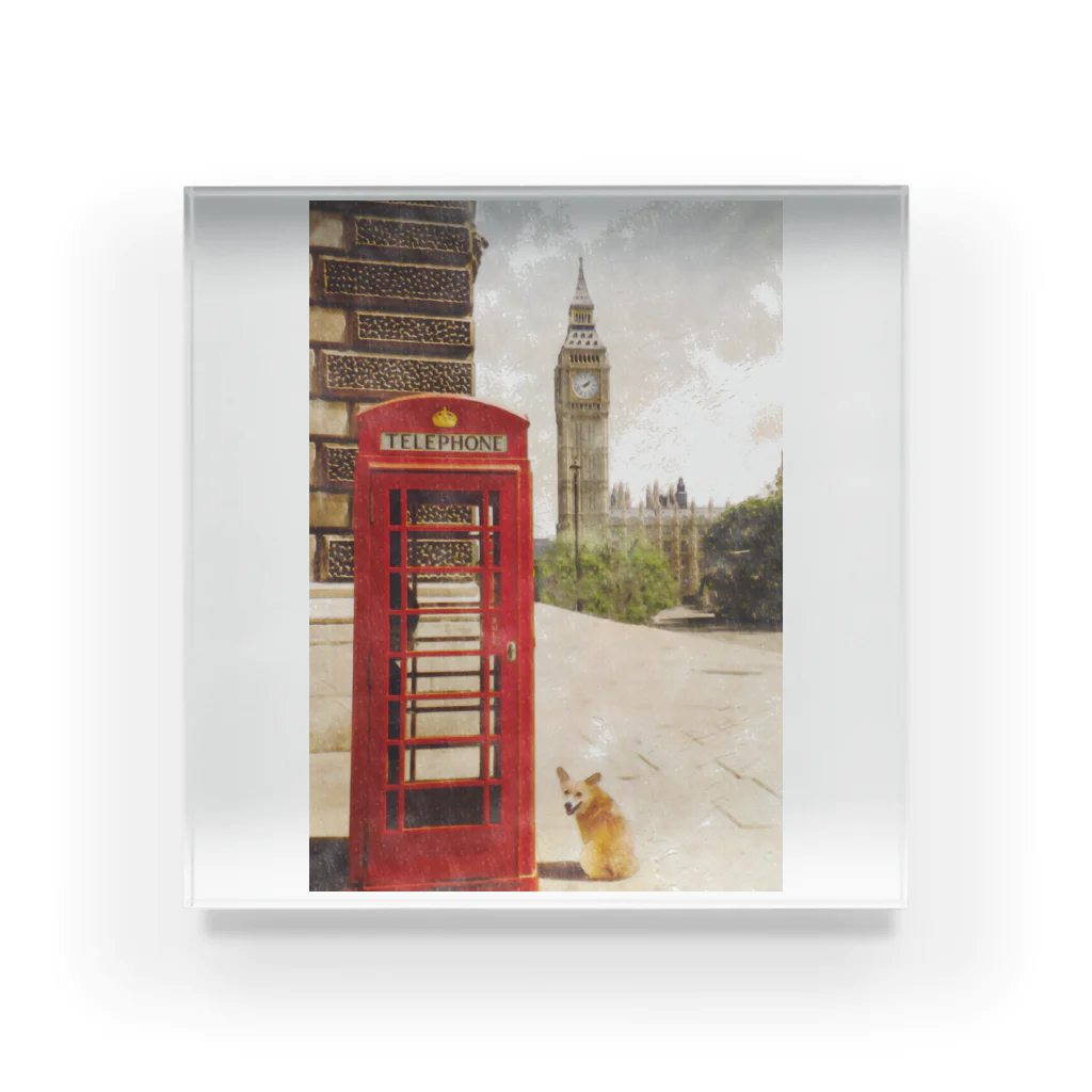 犬グッズの店しえるぶるーのコーギー in LONDON Acrylic Block