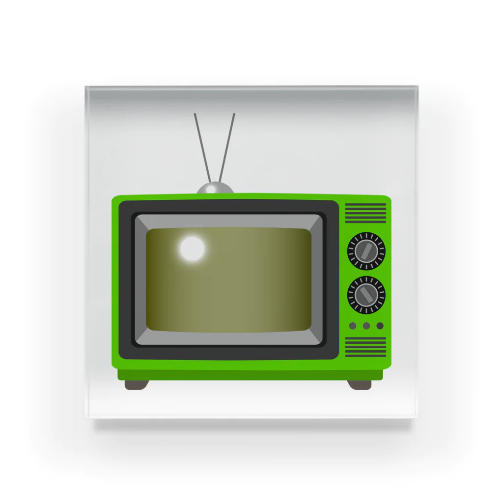 illust_designs_labのレトロな昭和の可愛い緑色テレビのイラスト アクリルブロック