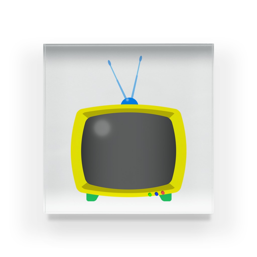 レトロでどこか未来的な可愛いテレビのイラスト 黄色 画面オフ Illust Designs Labのアクリルブロック通販 Suzuri スズリ