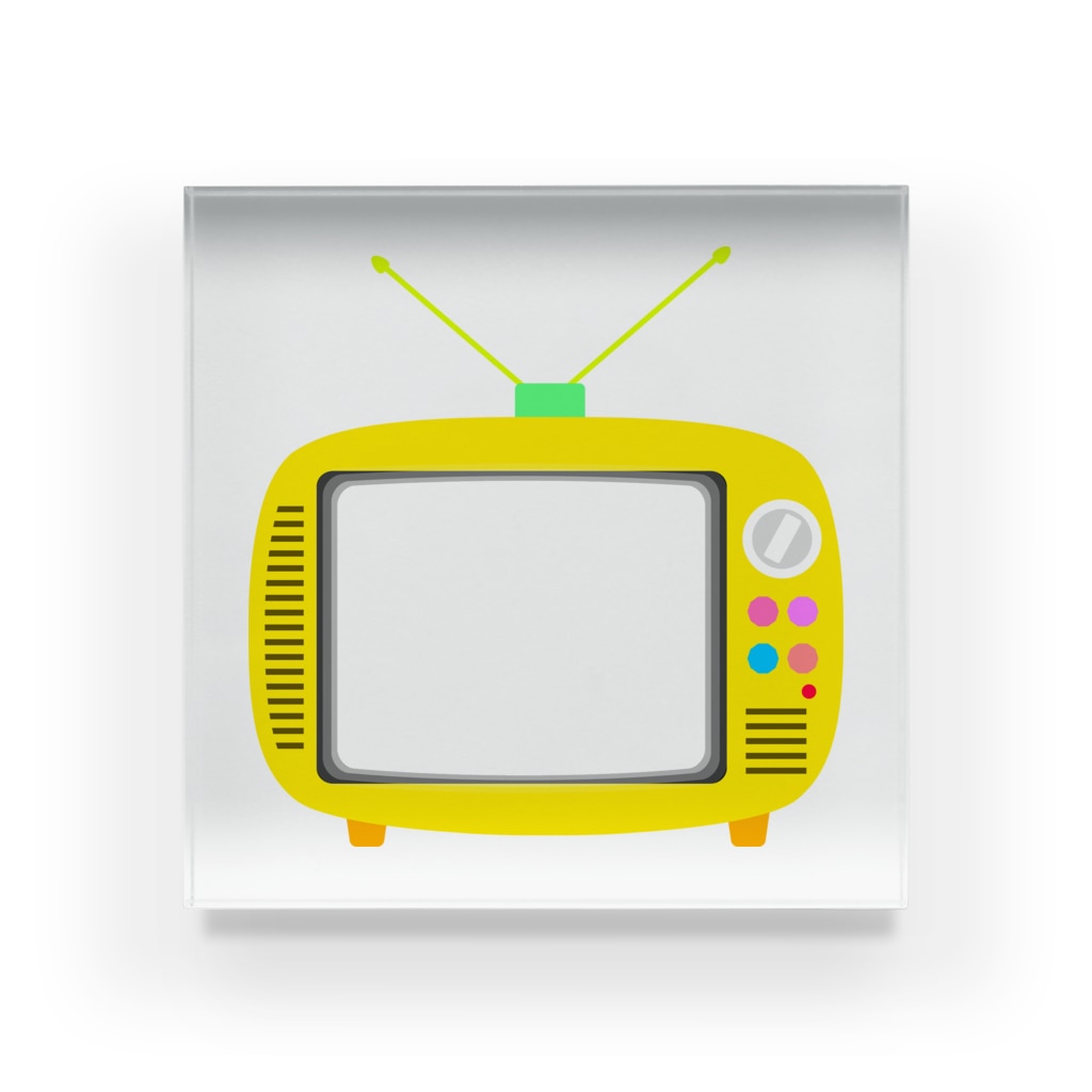 レトロで可愛いポータブルテレビのイラスト 画面オン Acrylic Block By Illust Designs Lab Suzuri