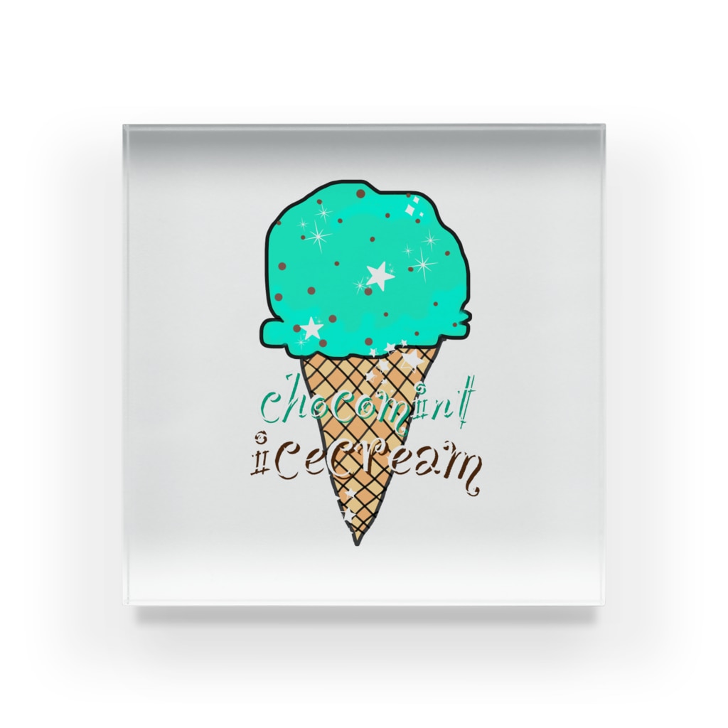 なでしこ@デザインのチョコミントアイスクリーム Acrylic Block