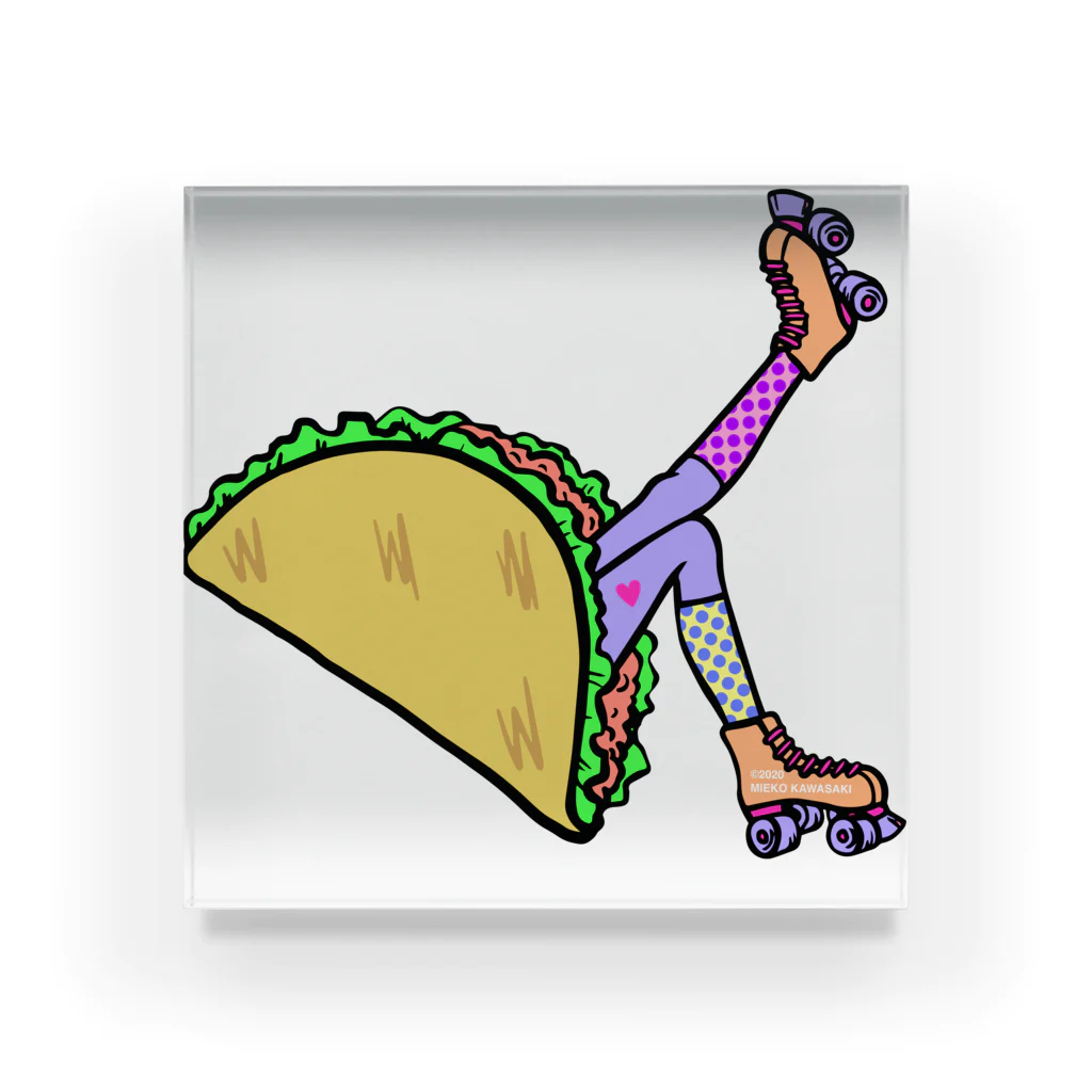 Mieko_Kawasakiのタコス　ローラースケート　ガール  TACOS ROLLER GIRL DOT 水玉　ドット　Tacos Rollerskate Rainbow Acrylic Block