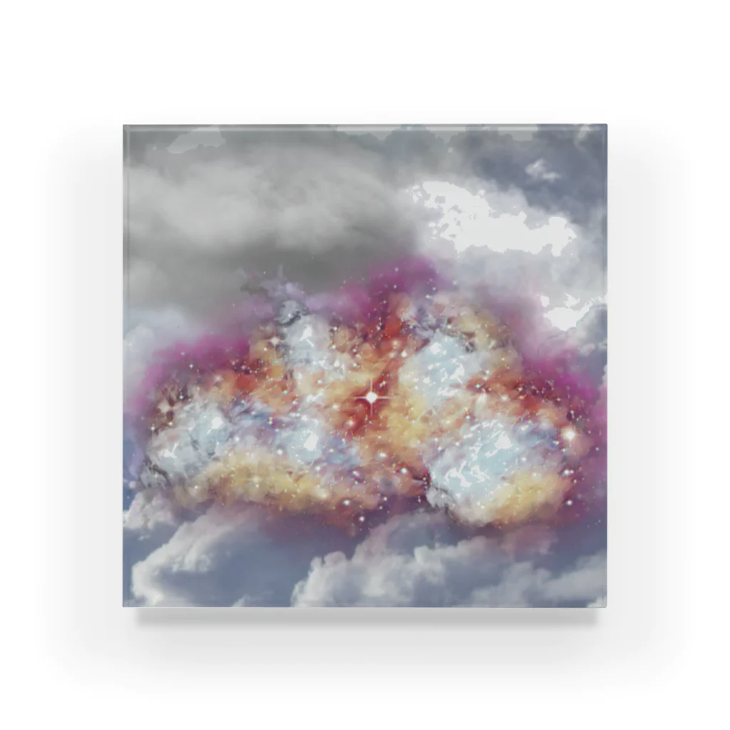 ピーちゃんの美しい雲の景色の中に一風変わったカラフル雲の出現 アクリルブロック